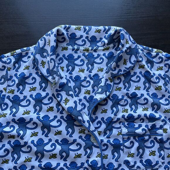 Roller Rabbit Short Sleeve Button Down Monkey Pajama Shirt Cotton Sleepwear Top - Picture 5 of 11